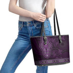 Purple African Dashiki With Australia Aboriginal Art Leather Tote Bag