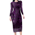 Purple African Dashiki With Australia Aboriginal Art Long Sleeve Bodycon Dress