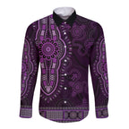 Purple African Dashiki With Australia Aboriginal Art Long Sleeve Button Shirt