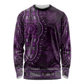 Purple African Dashiki With Australia Aboriginal Art Long Sleeve Shirt