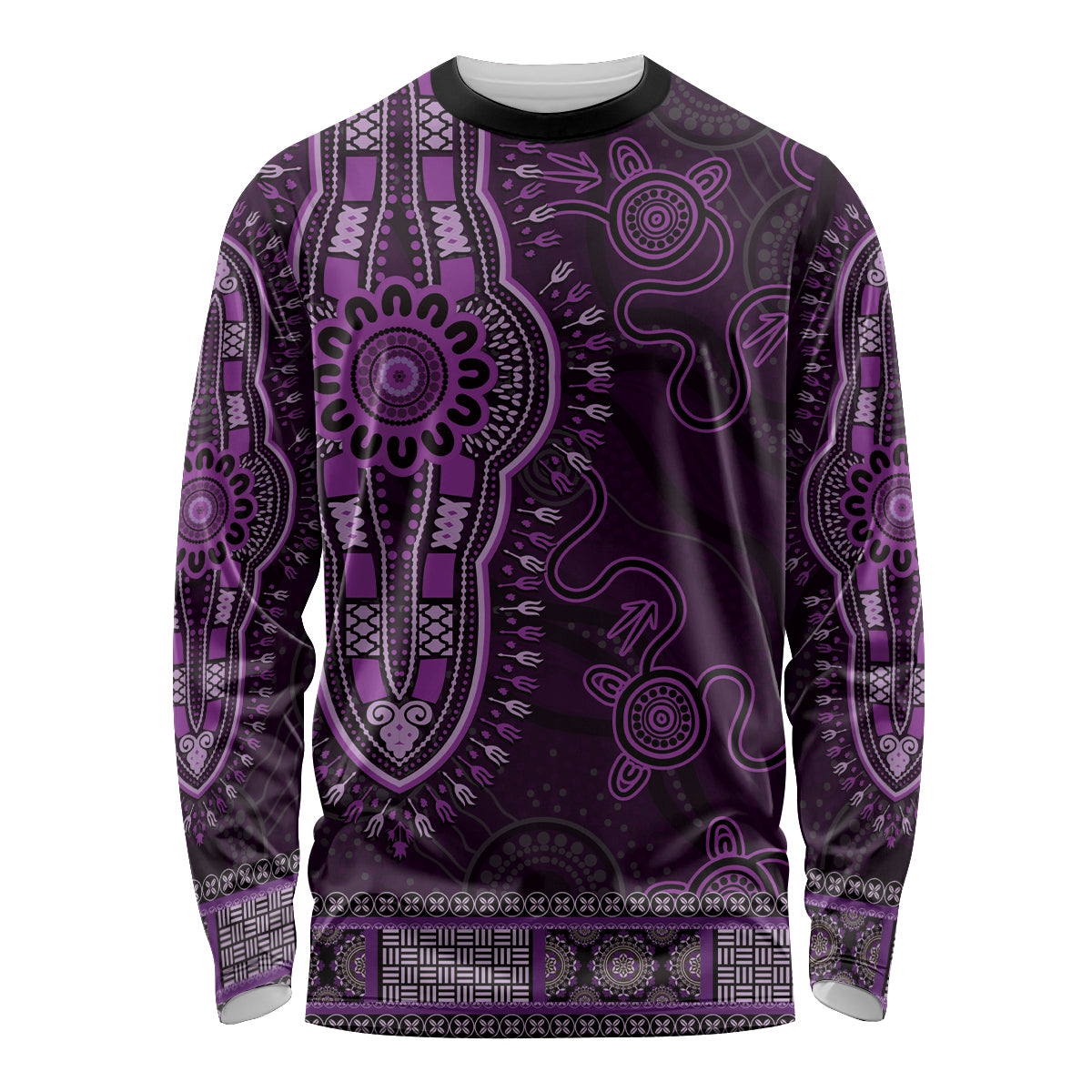 Purple African Dashiki With Australia Aboriginal Art Long Sleeve Shirt