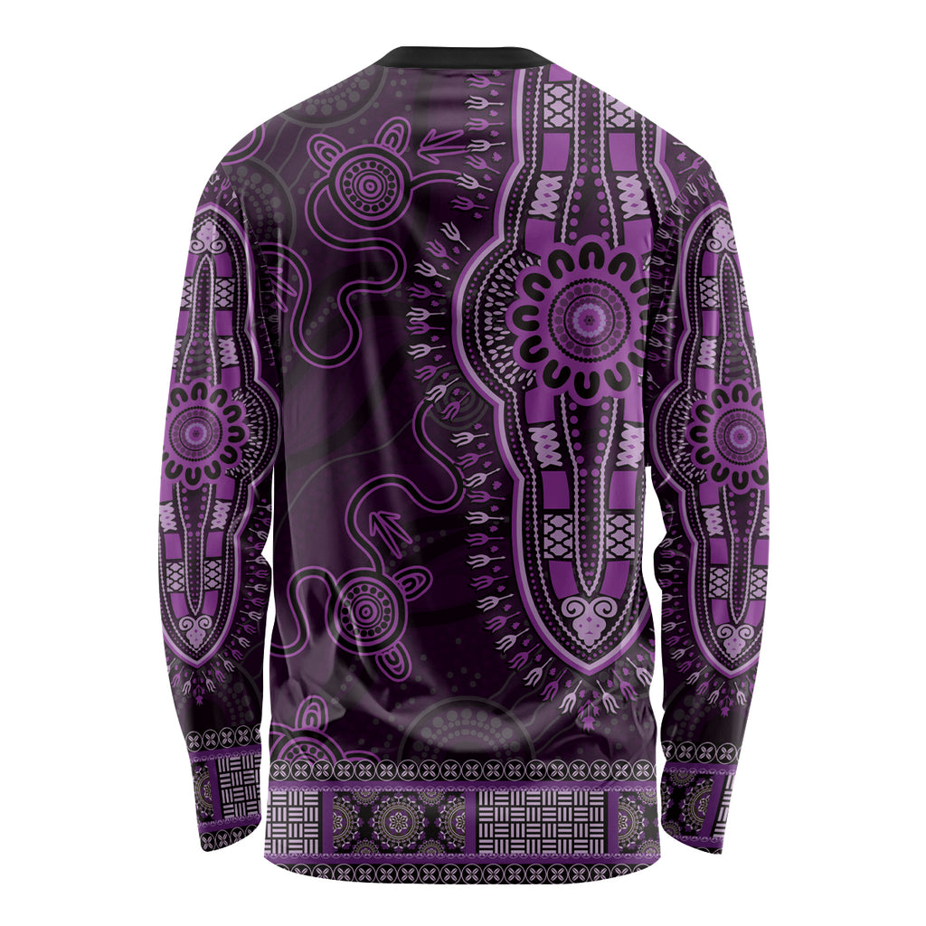 Purple African Dashiki With Australia Aboriginal Art Long Sleeve Shirt