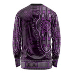Purple African Dashiki With Australia Aboriginal Art Long Sleeve Shirt