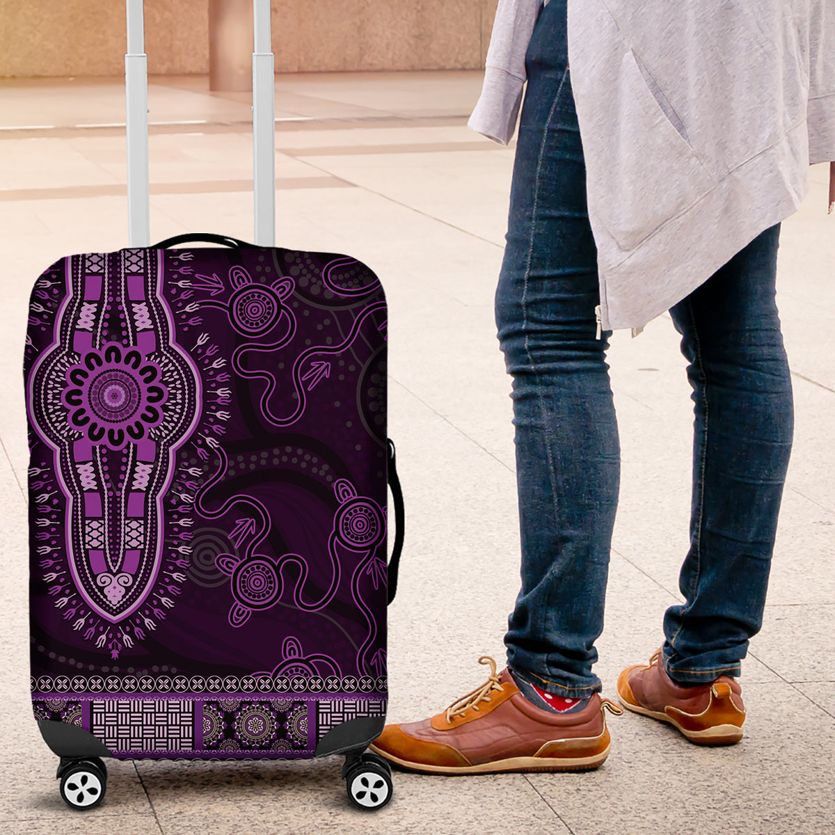 Purple African Dashiki With Australia Aboriginal Art Luggage Cover