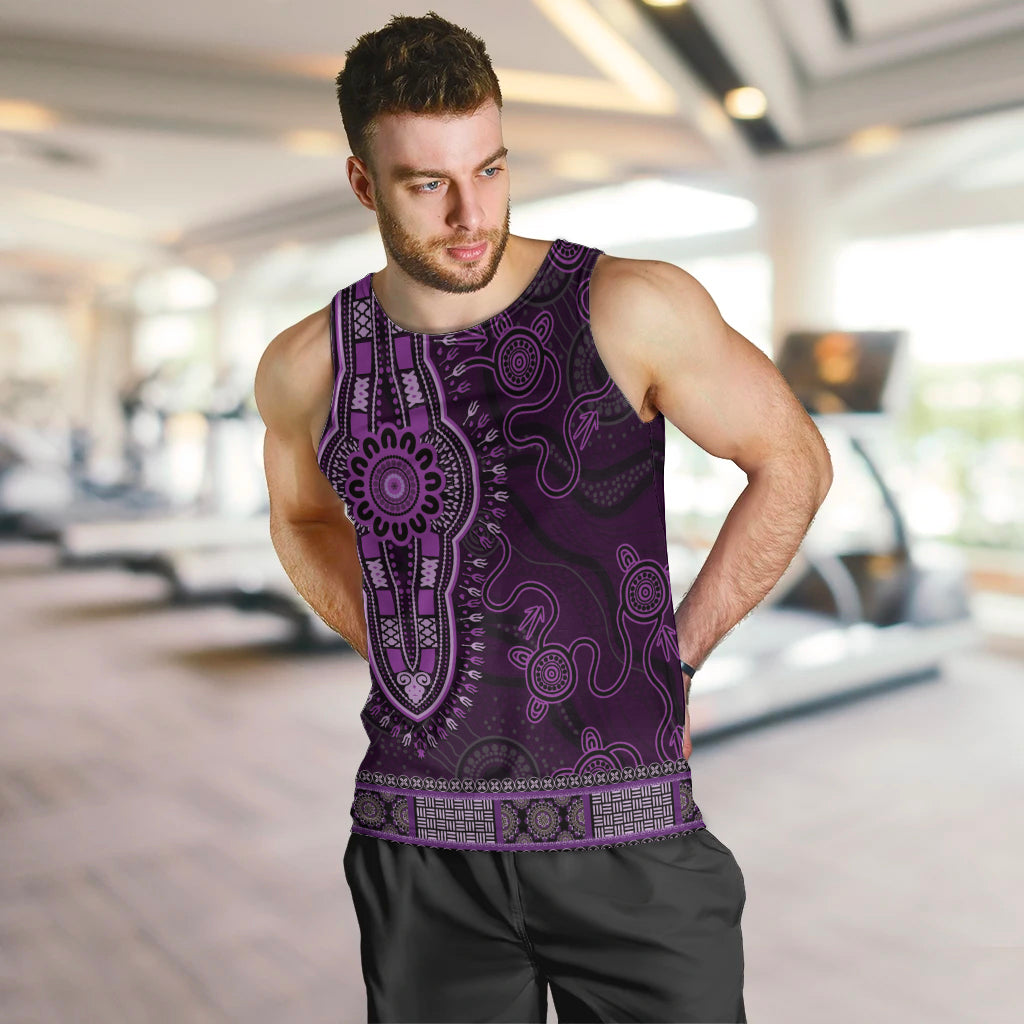 Purple African Dashiki With Australia Aboriginal Art Men Tank Top