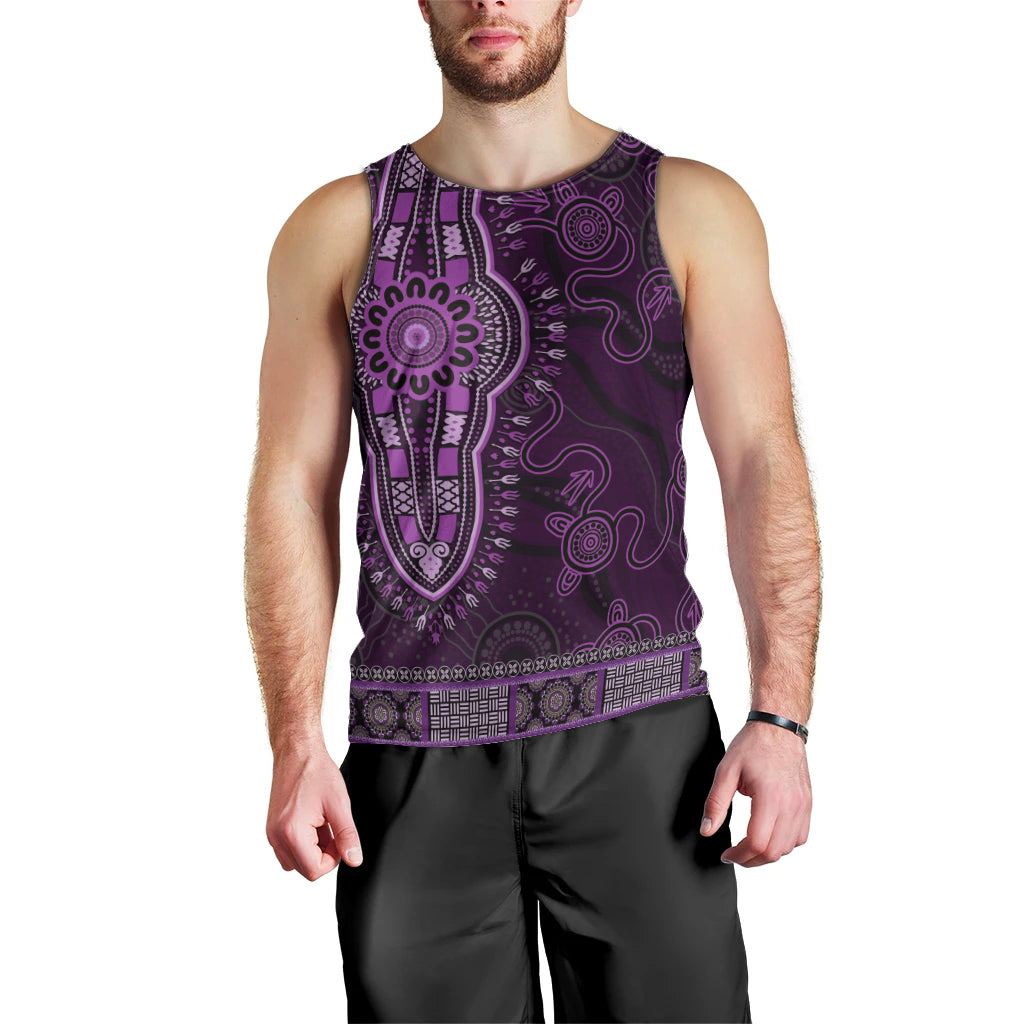 Purple African Dashiki With Australia Aboriginal Art Men Tank Top