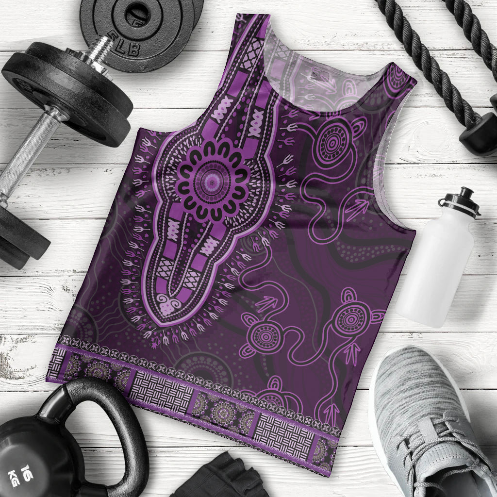 Purple African Dashiki With Australia Aboriginal Art Men Tank Top