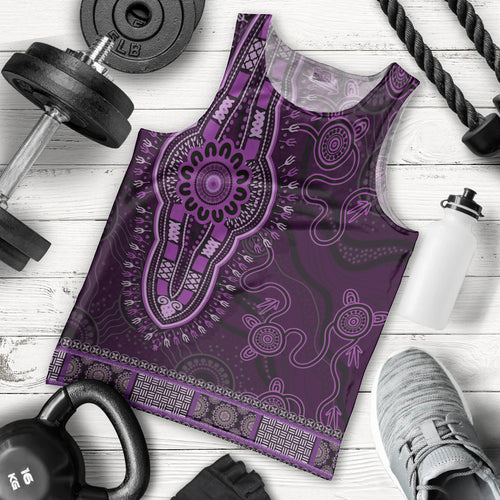 Purple African Dashiki With Australia Aboriginal Art Men Tank Top