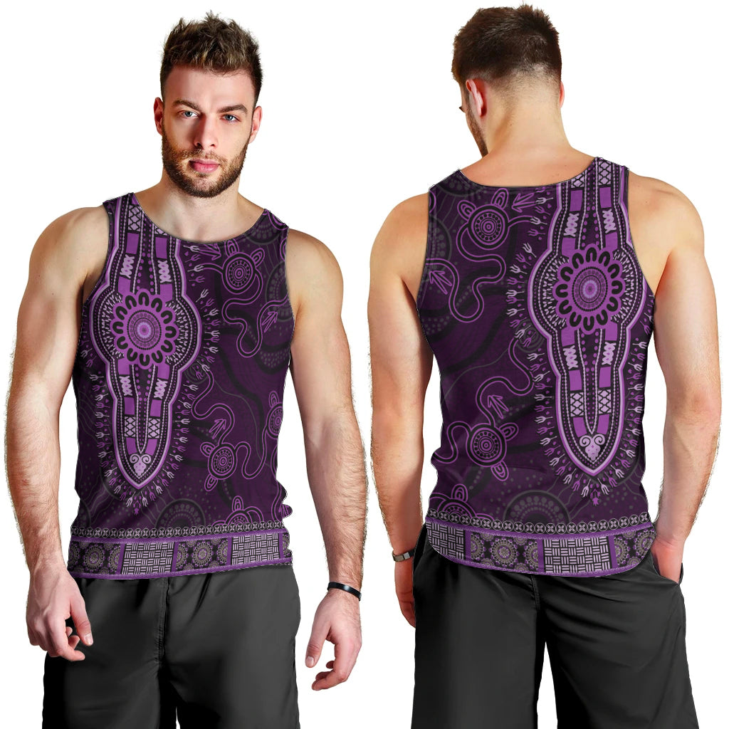 Purple African Dashiki With Australia Aboriginal Art Men Tank Top