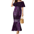 Purple African Dashiki With Australia Aboriginal Art Mermaid Dress