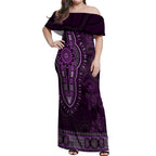 Purple African Dashiki With Australia Aboriginal Art Off Shoulder Maxi Dress