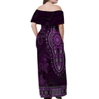 Purple African Dashiki With Australia Aboriginal Art Off Shoulder Maxi Dress