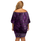 Purple African Dashiki With Australia Aboriginal Art Off Shoulder Short Dress