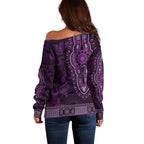 Purple African Dashiki With Australia Aboriginal Art Off Shoulder Sweater