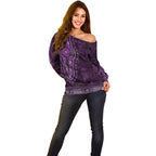 Purple African Dashiki With Australia Aboriginal Art Off Shoulder Sweater