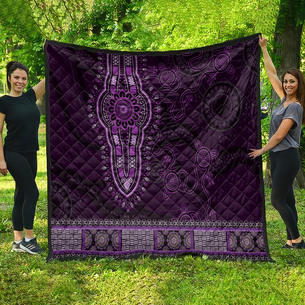 Purple African Dashiki With Australia Aboriginal Art Quilt