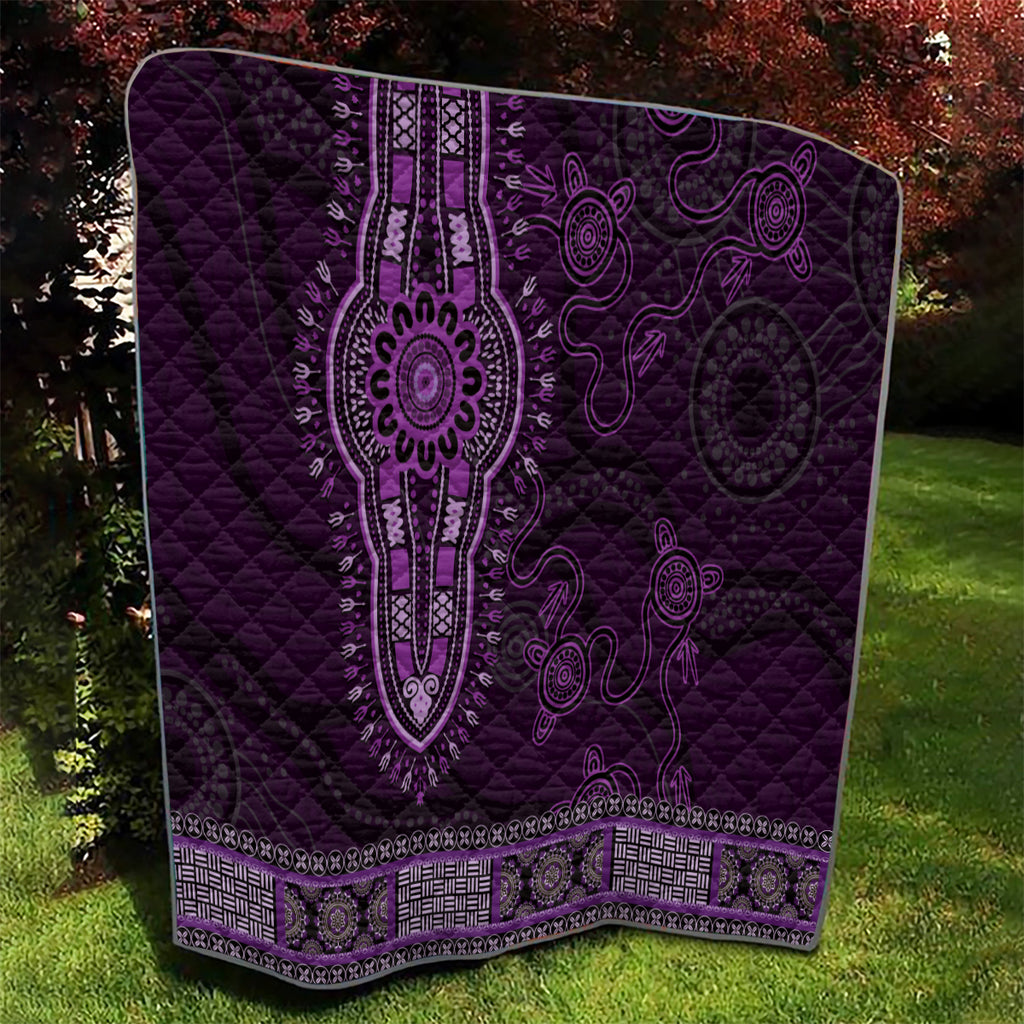 Purple African Dashiki With Australia Aboriginal Art Quilt