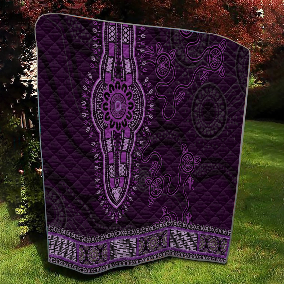 Purple African Dashiki With Australia Aboriginal Art Quilt