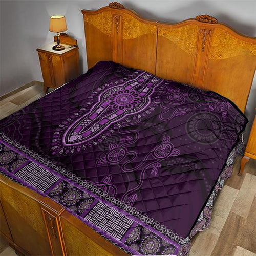 Purple African Dashiki With Australia Aboriginal Art Quilt