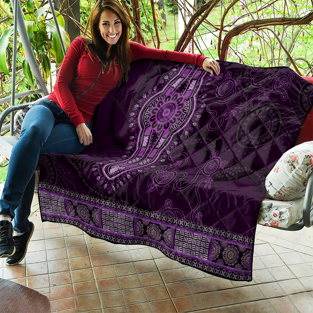 Purple African Dashiki With Australia Aboriginal Art Quilt