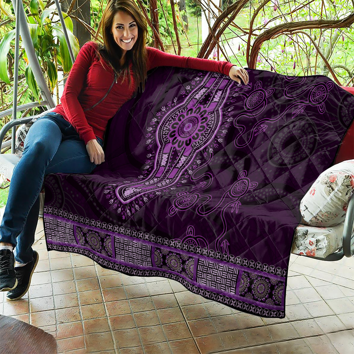 Purple African Dashiki With Australia Aboriginal Art Quilt
