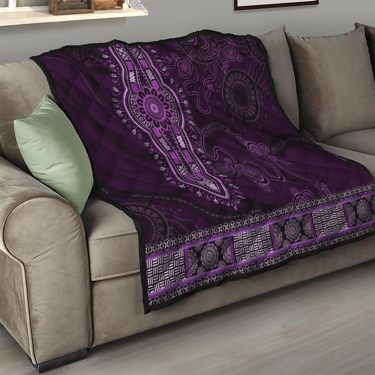 Purple African Dashiki With Australia Aboriginal Art Quilt