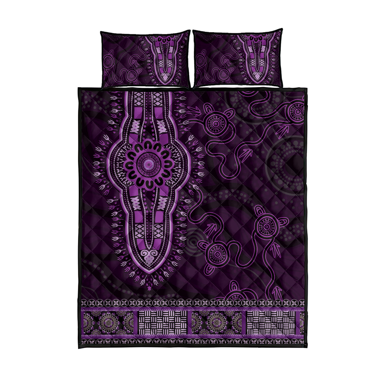 Purple African Dashiki With Australia Aboriginal Art Quilt Bed Set