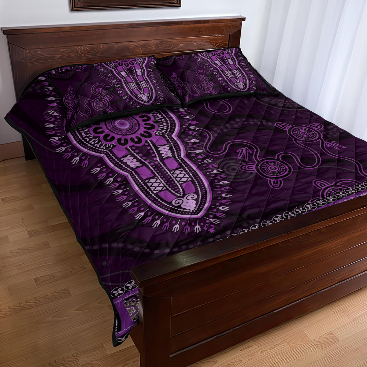 Purple African Dashiki With Australia Aboriginal Art Quilt Bed Set