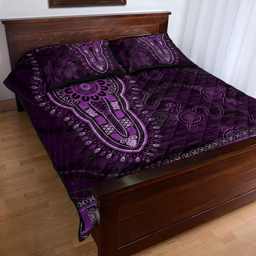 Purple African Dashiki With Australia Aboriginal Art Quilt Bed Set