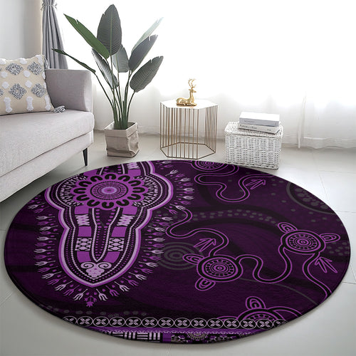 Purple African Dashiki With Australia Aboriginal Art Round Carpet
