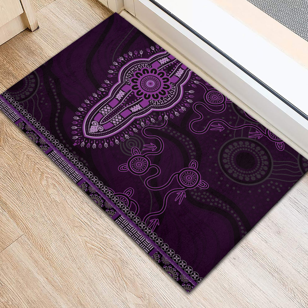Purple African Dashiki With Australia Aboriginal Art Rubber Doormat