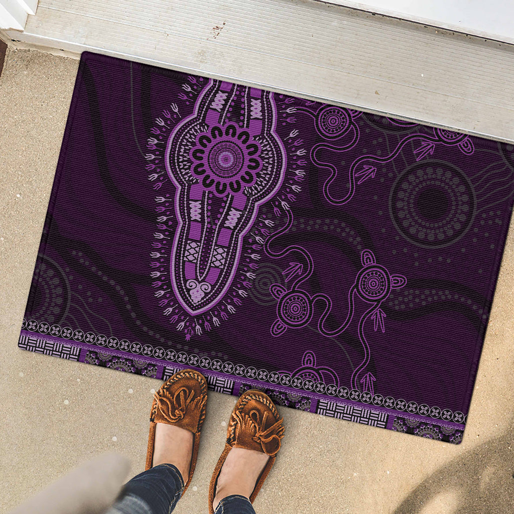 Purple African Dashiki With Australia Aboriginal Art Rubber Doormat