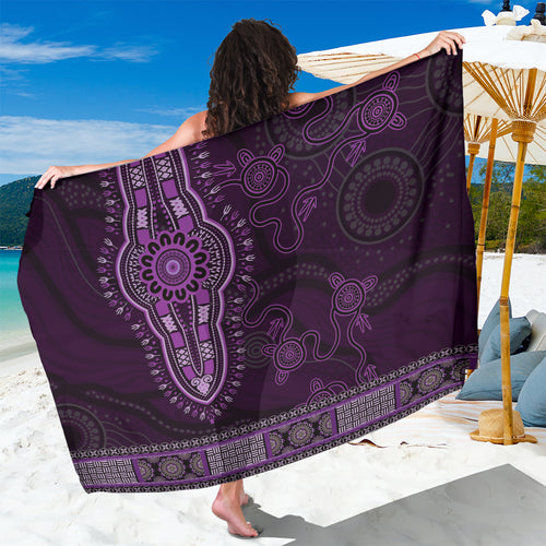 Purple African Dashiki With Australia Aboriginal Art Sarong