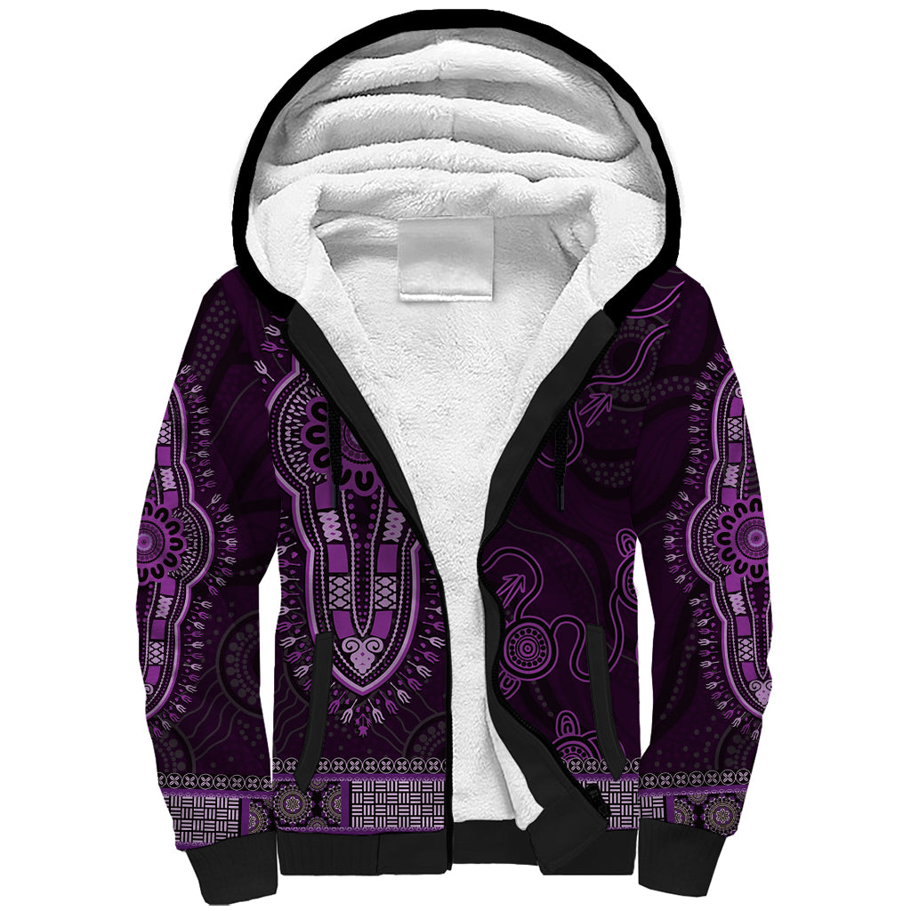 Purple African Dashiki With Australia Aboriginal Art Sherpa Hoodie