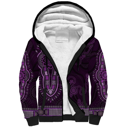 Purple African Dashiki With Australia Aboriginal Art Sherpa Hoodie