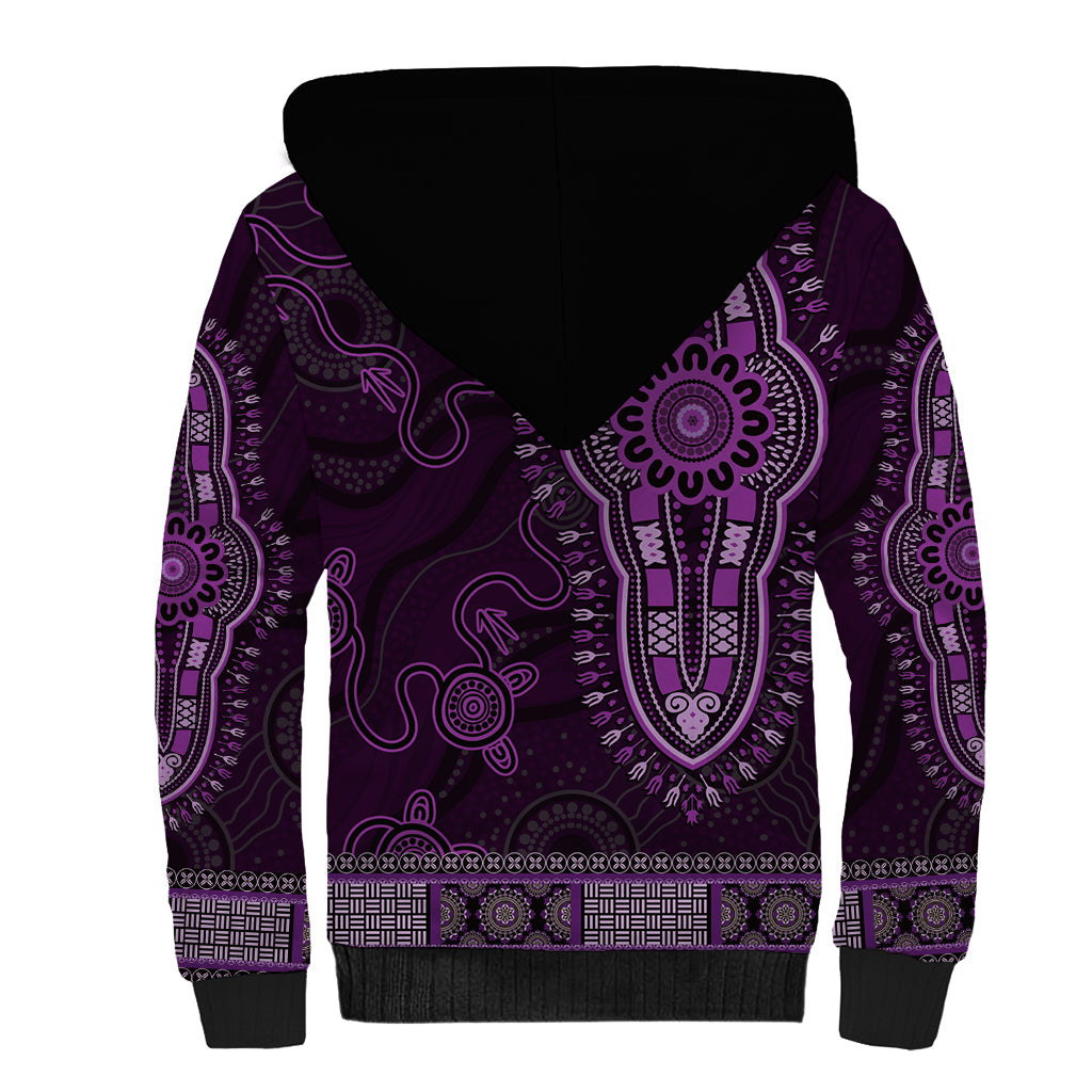 Purple African Dashiki With Australia Aboriginal Art Sherpa Hoodie