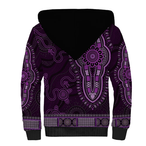 Purple African Dashiki With Australia Aboriginal Art Sherpa Hoodie