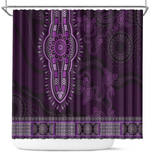 Purple African Dashiki With Australia Aboriginal Art Shower Curtain