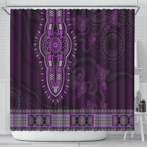Purple African Dashiki With Australia Aboriginal Art Shower Curtain
