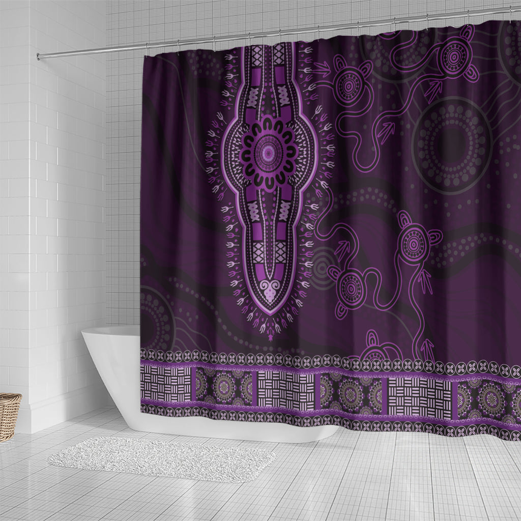 Purple African Dashiki With Australia Aboriginal Art Shower Curtain