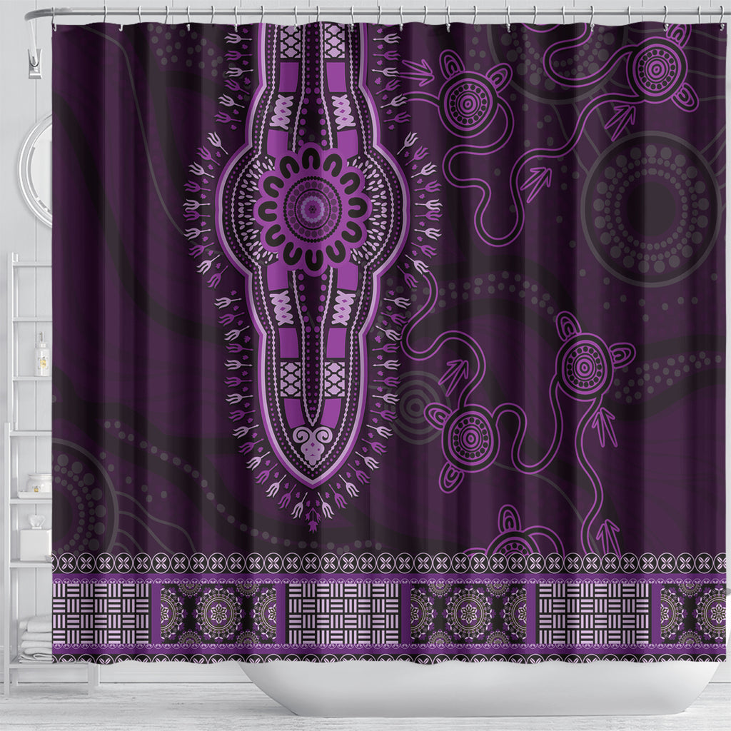 Purple African Dashiki With Australia Aboriginal Art Shower Curtain