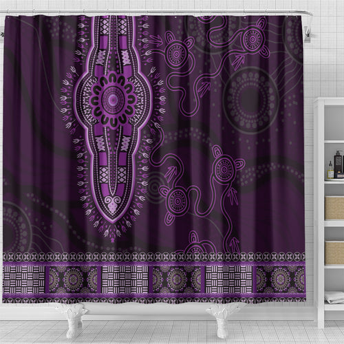 Purple African Dashiki With Australia Aboriginal Art Shower Curtain