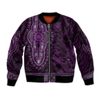 Purple African Dashiki With Australia Aboriginal Art Sleeve Zip Bomber Jacket