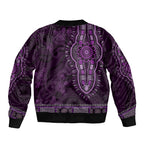 Purple African Dashiki With Australia Aboriginal Art Sleeve Zip Bomber Jacket