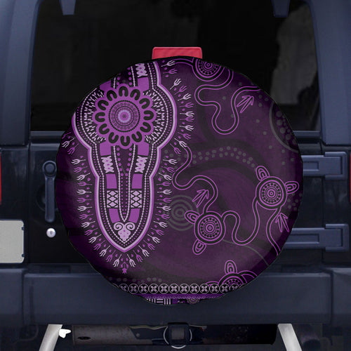 Purple African Dashiki With Australia Aboriginal Art Spare Tire Cover