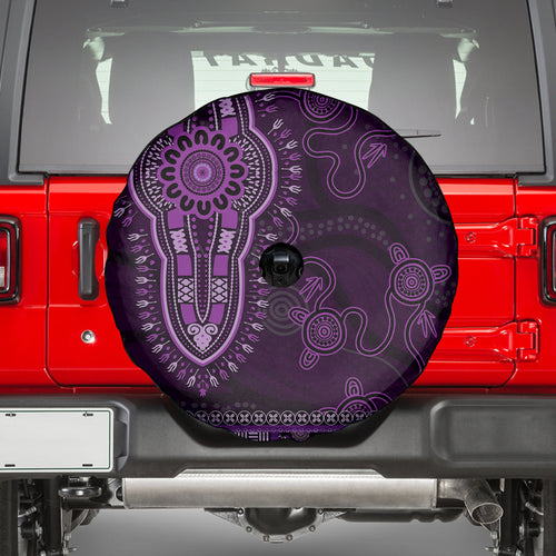 Purple African Dashiki With Australia Aboriginal Art Spare Tire Cover