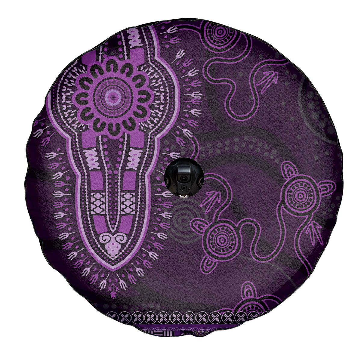 Purple African Dashiki With Australia Aboriginal Art Spare Tire Cover