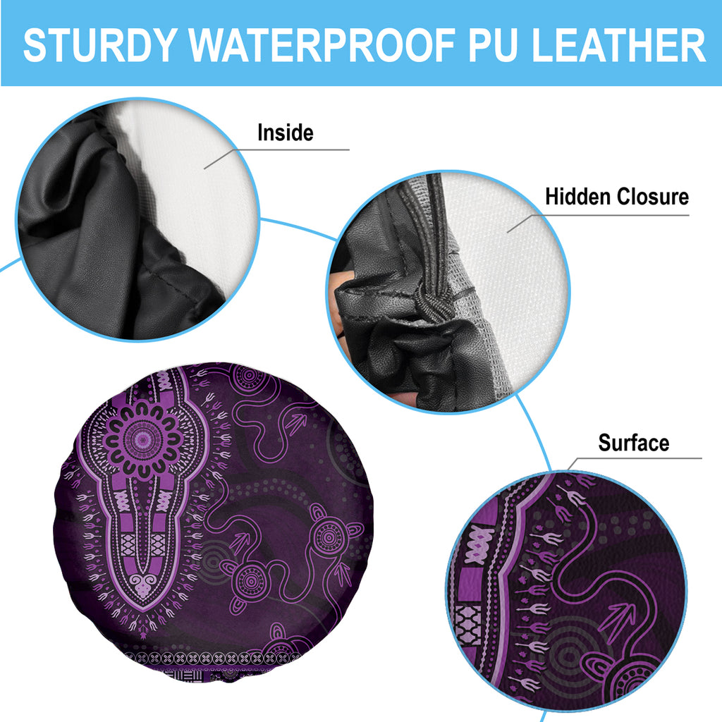 Purple African Dashiki With Australia Aboriginal Art Spare Tire Cover