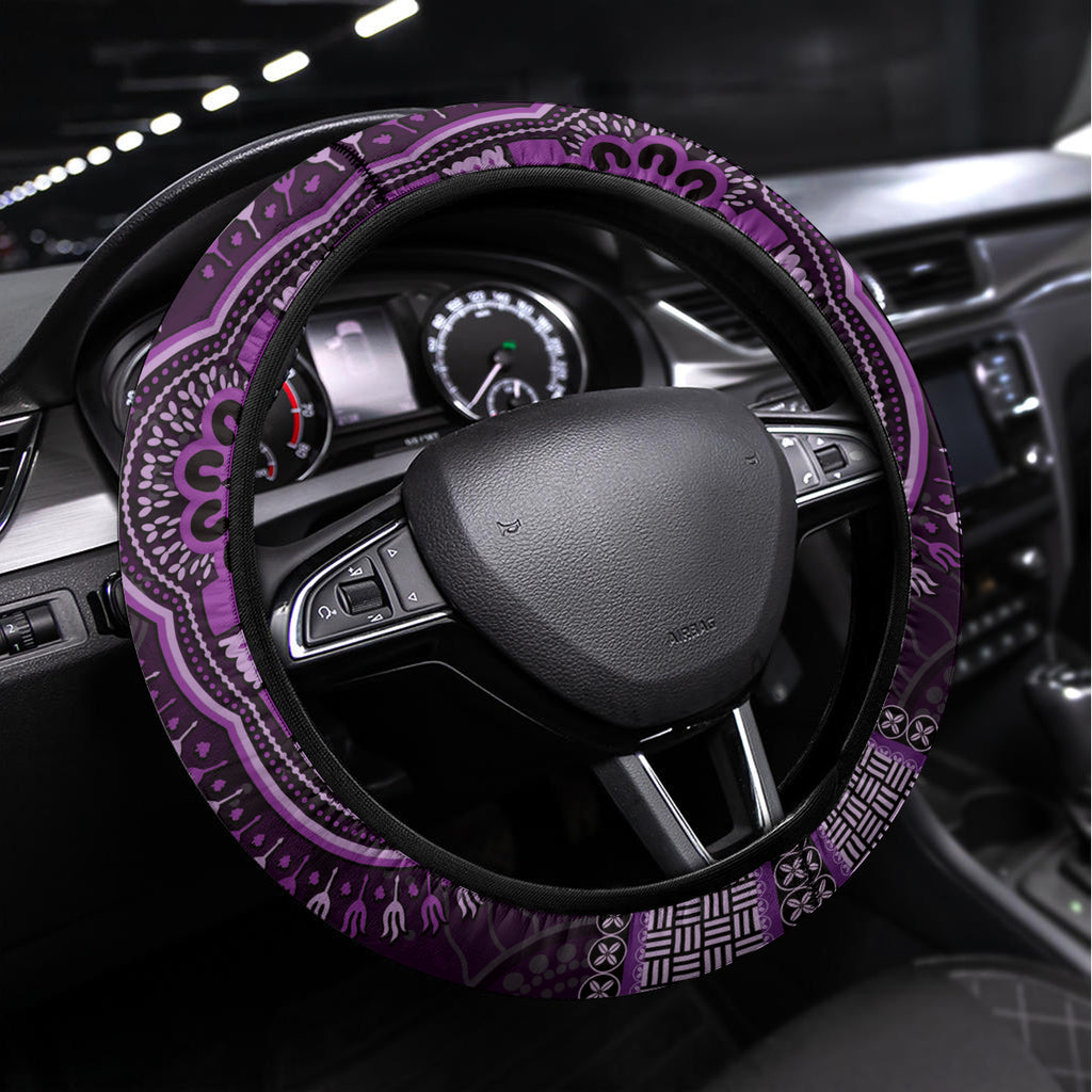 Purple African Dashiki With Australia Aboriginal Art Steering Wheel Cover