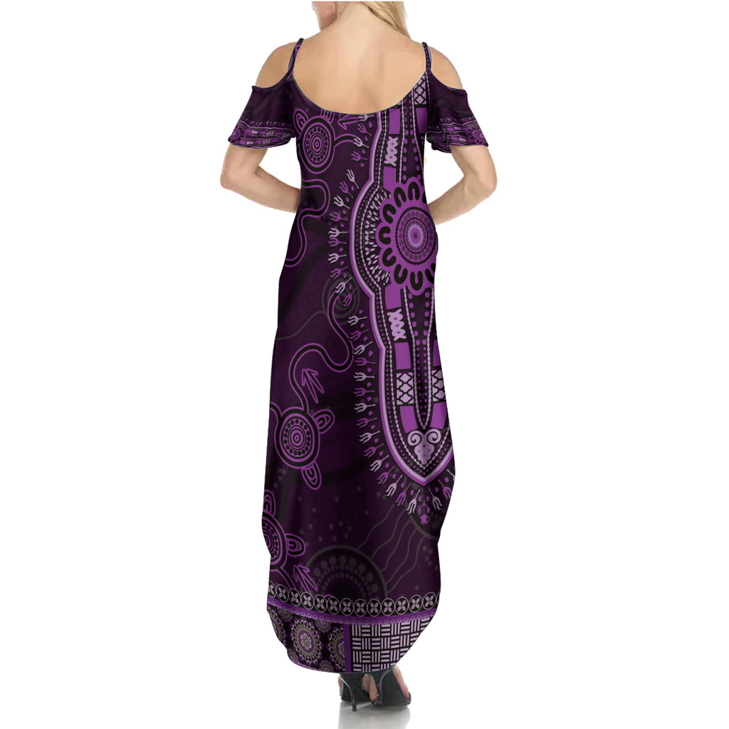 Purple African Dashiki With Australia Aboriginal Art Summer Maxi Dress
